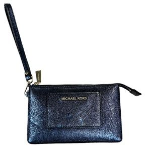 Michael Kors Metallic Blue Leather Wristlet Mini Bag Women’s